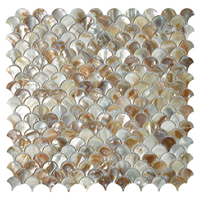 Art3d Mother of Pearl Colorful Bathroom Wall Panels Fan Shaped Fish Scale Mosaic Tile Honed 6 Sq Ft Pack of 6