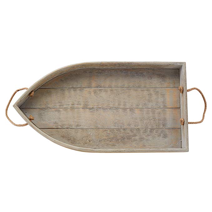 Mud Pie Mango Wood Gray Washed Boat Tray