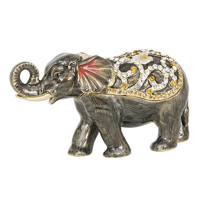 Princess Jaipur Elephant. Handcrafted Bejeweled Trinket Box with Matching Necklace. Hand Enameled with Swarovski Crystals.