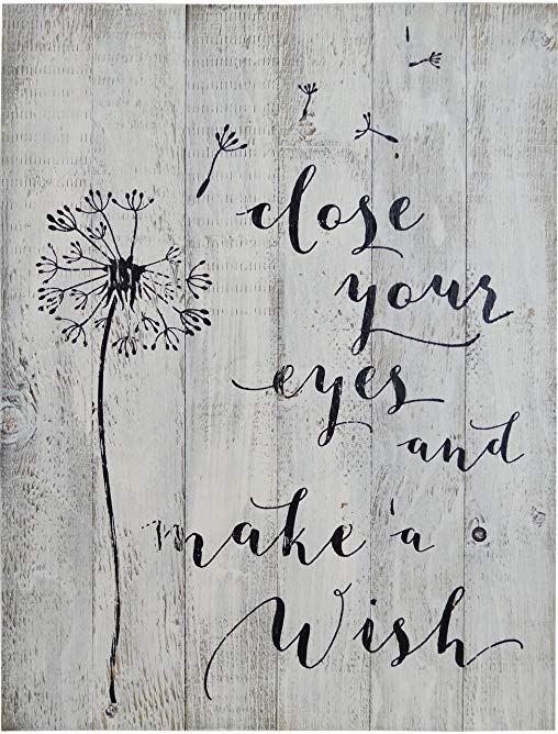 DANDELION- CLOSE YOUR EYES AND MAKE A WISH -RUSTIC WHITE BARN WOOD SIGN 18