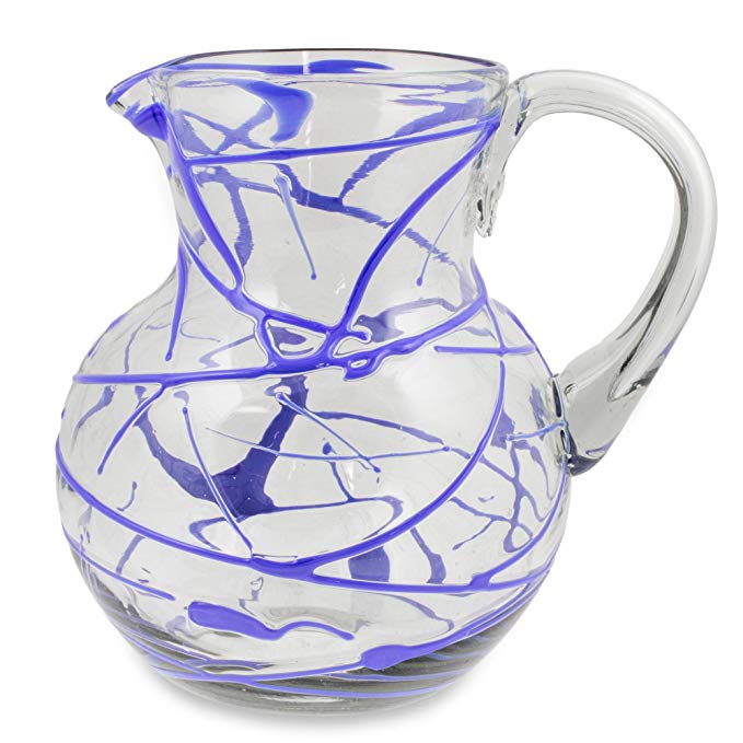 NOVICA Hand Blown Blue Glass Pitcher, 84 oz. 'Sapphire Swirl'