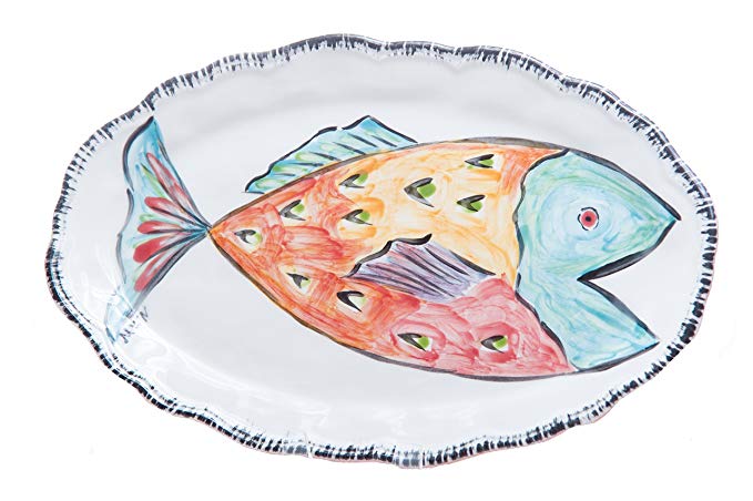 Abigails Napoli Fish Platter, 17 by 10.5 by 1.5-Inch, Red