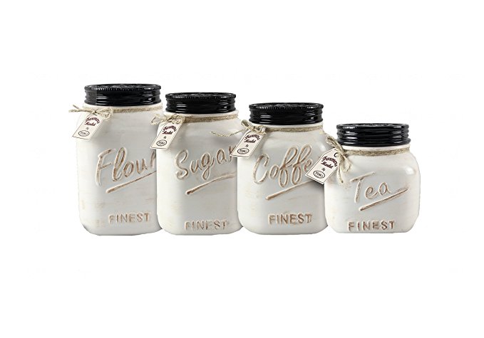 Young's 4 Piece Ceramic Country Canister Set, 10.75