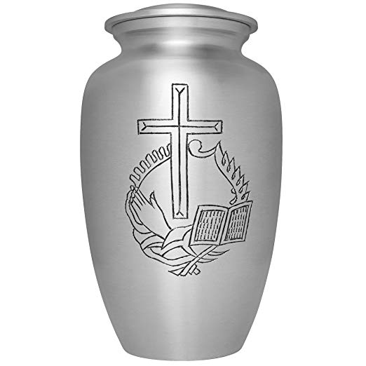 Silver Funeral Urn by Liliane Memorials - Cremation Urn for Human Ashes - Hand Made in Aluminum -Suitable for Cemetery Burial or Niche - Large Size fits remains of Adults up to 200 lbs- Peaceful Rest