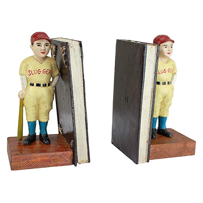 Design Toscano Batter Up! Vintage Baseball Slugger Cast Iron Sculptural Bookend Pair