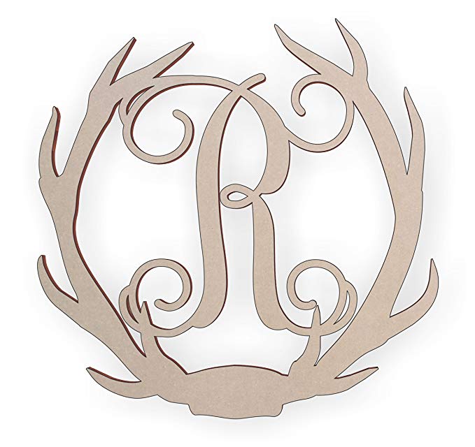 Jess and Jessica Wooden Deer Antler Monogram Letter R for Wall Decor or Door Hanger, Great for Gifts