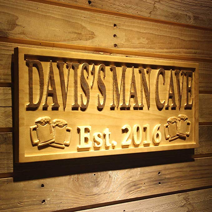 ADVPRO wpa0098 Name Personalized Man CAVE with Established Date Beer Cups Mugs Man Cave 3D Engraved Wooden Sign - Large 26.75