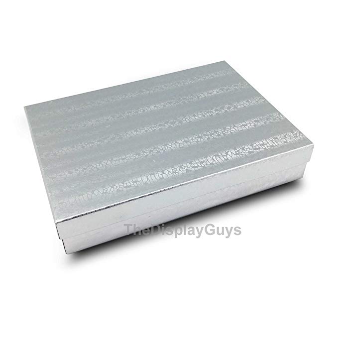 100 pcs Silver Cotton Filled Jewelry Gift Boxes 7x5