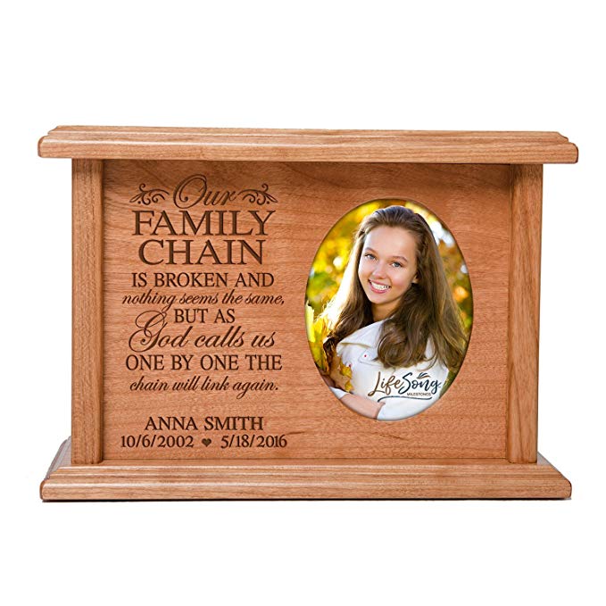 Cremation Urns for Human Ashes SMALL Memorial Keepsake box for cremains, personalized Urn for adults and children ashes Our FAMILY CHAIN IS BROKEN...SMALL portion of ashes holds 2x3 photo