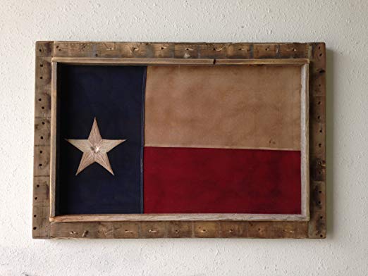 Barn Wood Framed Cotton Tea Stained Texas Flag