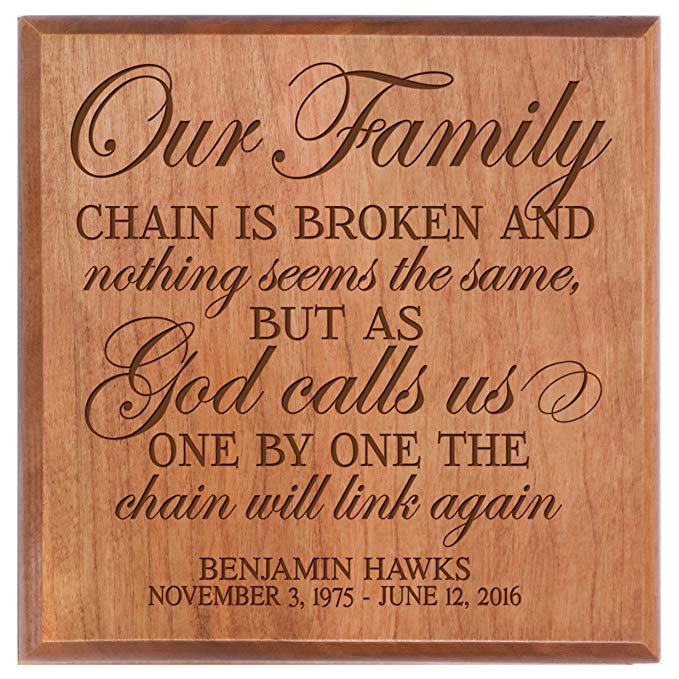 LifeSong Milestones Personalized Cremation Urn - SMALL Funeral sharing Keepsake box for humans - Our Family Chain is Broken - Holds SMALL portion of ashes (Cherry)