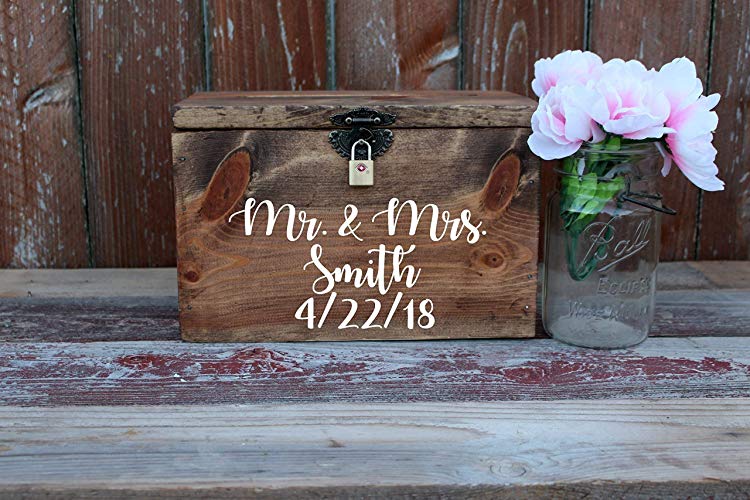 Wedding Card Box Chest Shabby Chic Espresso Color Engraved Personalized Front Holds Wedding cards with Slit and Lock