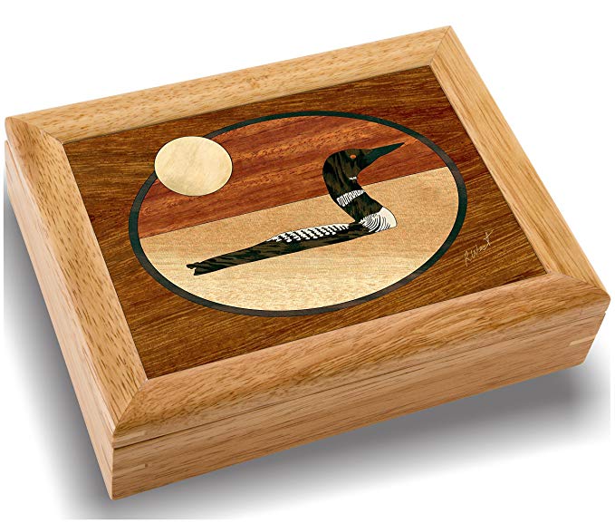 MarqART Wood Art Loon Box - Handmade in USA - Unmatched Quality - Unique, No Two are The Same - Original Work of Wood Art. A Bird Gift, Ring, Trinket or Wood Jewelry Box (#2143 The Loon 6x8x2)