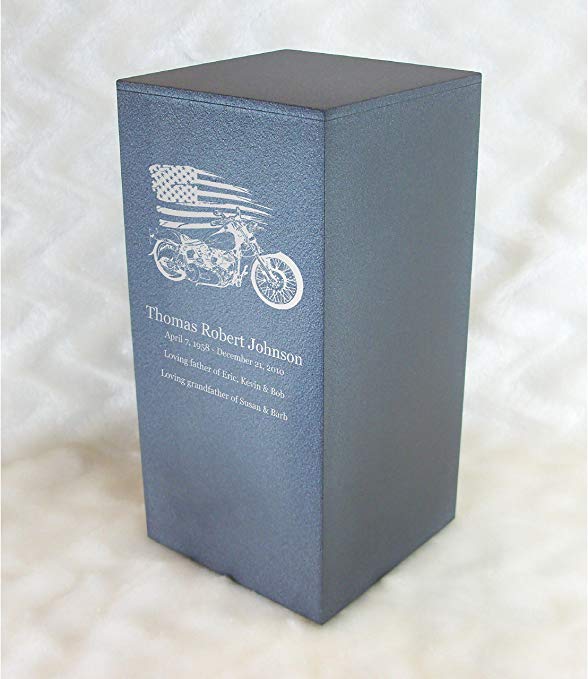 PERSONALIZED Engraved Motorcycle Cremation Urn for Human Ashes - Made in America - Handcrafted in the USA by Amaranthine Urns, Adult Funeral Urn - Eaton DL-up to 200 lbs living weight - (Slate Grey)