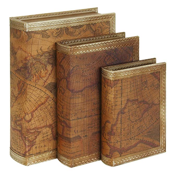 Deco 79 MyHabit Worldmap Faux Leather Book Boxes, Set of 3