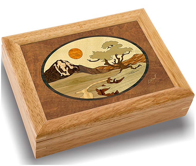 Wood Mountain Box - Handmade in USA - Unmatched Quality - Unique, No Two are the Same - Original Work of Wood Art. A Mountain Tree Gift, Ring, Trinket or Wood Jewelry Box (#2102 Mountain 6x8x2)