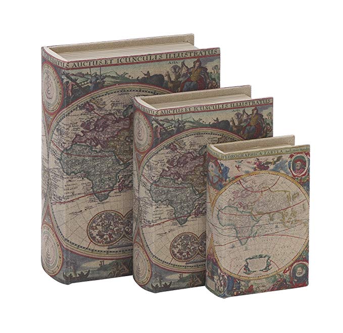 Deco 79 Wood Fabric Book Box, 13 by 11 by 8-Inch, Set of 3