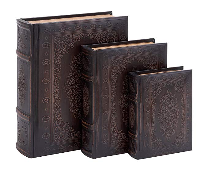 Deco 79 Smooth Leather Book Box Set with Floral Decoration