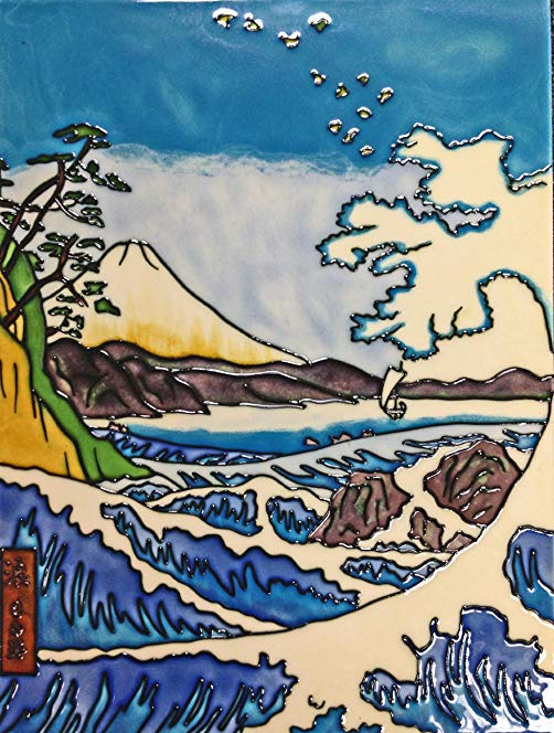 Continental Art Center AD-0071 12 by 16-Inch Japaness Wave and The Fuji Mountain Ceramic Art Tile