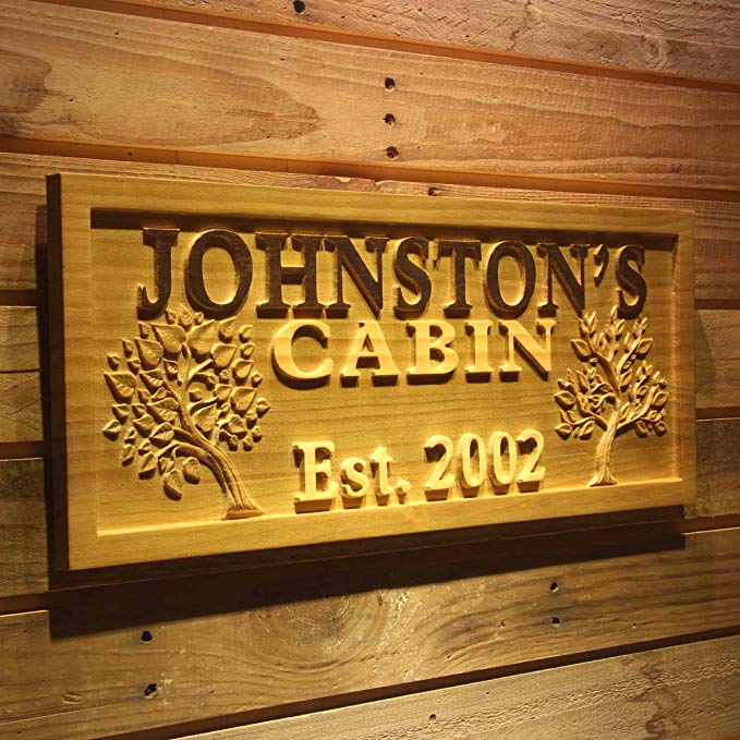 ADVPRO wpa0101 Name Personalized Cabin Big Tree Established Date Wood Engraved Wooden Sign - Large 26.75