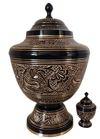 Urns for Human Ashes, Cremation Urn, Solid Brass, Black and Gold Funeral Urns W/keepsake