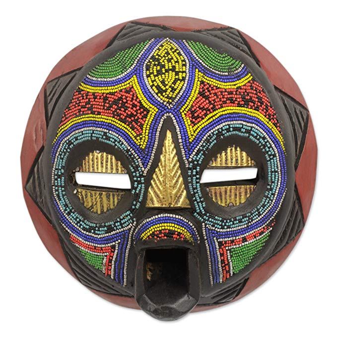 NOVICA Decorative Nigerian Wood Mask, Multicolor 'My Beautiful Woman'