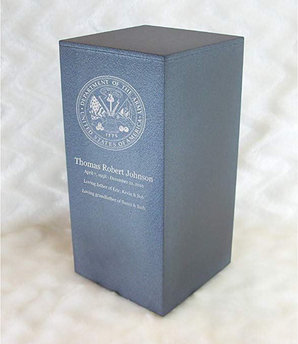 PERSONALIZED Engraved US Army Cremation Urn for Human Ashes - Made in America - Handcrafted in the USA by Amaranthine Urns, Adult Funeral Urn - Eaton DL (up to 200 lbs living weight) (Slate Grey)