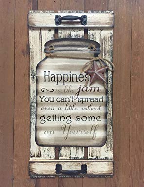 Mason Canning Jar Shutter HAPPINESS is like jam SIGN Distressed Wood Rustic Country Kitchen Tin Wall Homemade Handmade Jelly Decor