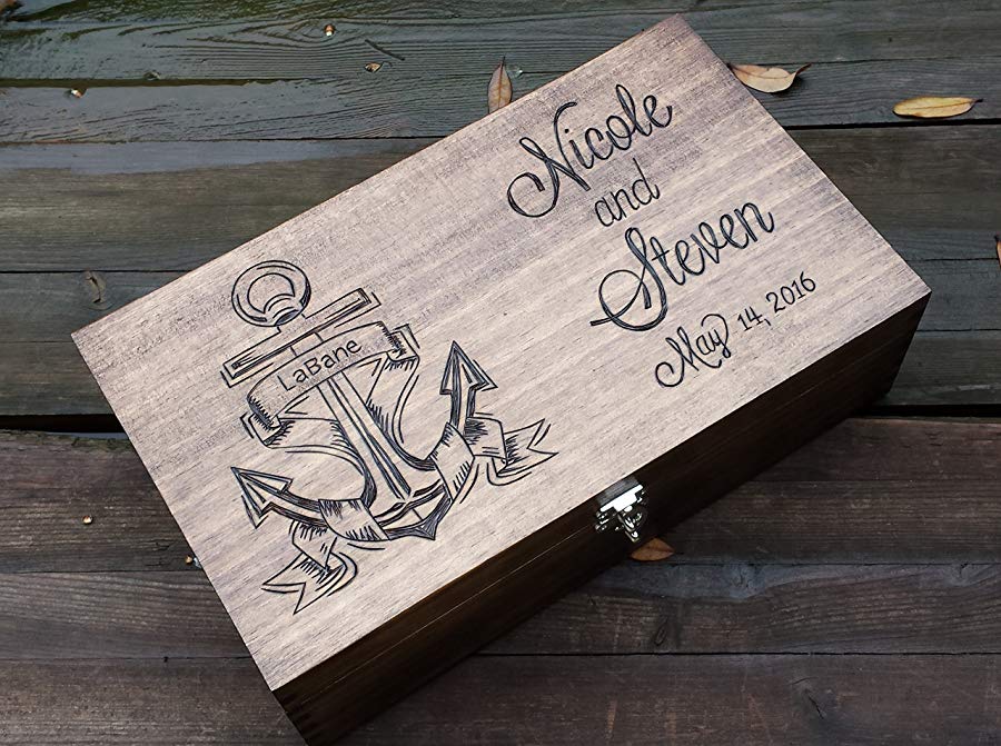 Nautical anchor personalized and custom Double wine box for two bottles