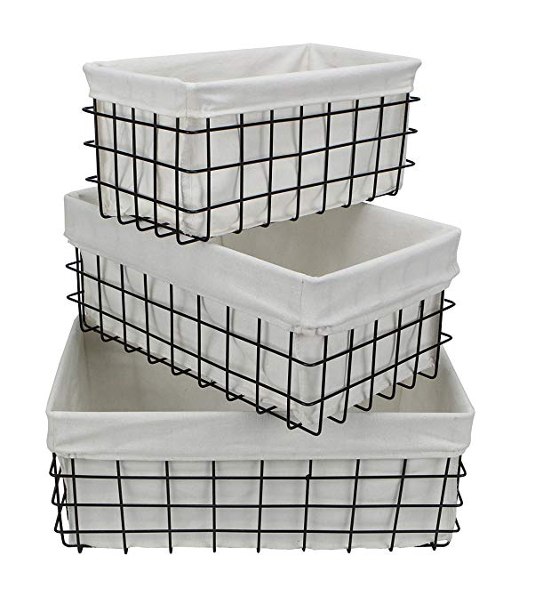 Cheung's 16S002-3 Set of 3 Lined Metal Wire Rectangular Storage, Black