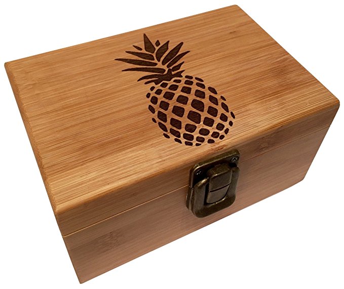 Pineapple Stash Box with Metal Latch - Decorative Wooden Stash Boxes Premium Quality Swag Box Medium Size for Treasures and More! (Pineapple)