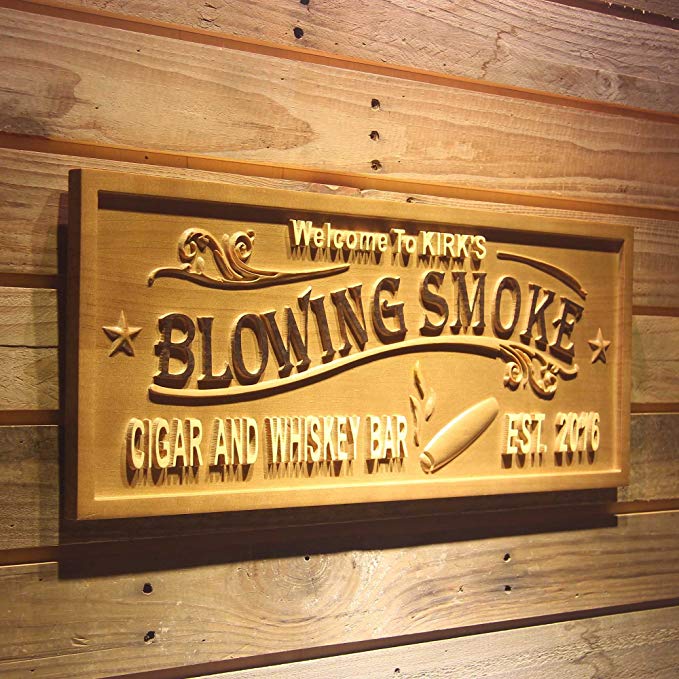 ADVPRO wpa0407 Blowing Smoke Name Personalized Cigar & Whiskey Bar Wood Engraved Wooden Sign - Large 26.75