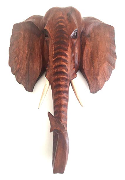 OMA Wood Carved Elephant African Mask Wall Hanging Decor for Luck & Fortune - Large Size Brand (16