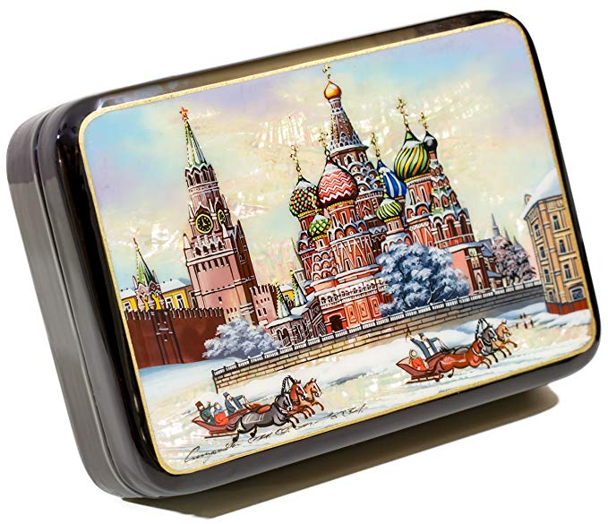 Russian Fedoskino Original Lacquer Box - Hand Painted in Russia - Collectible Art Quality - 10 size&design variations (medium, Design B)