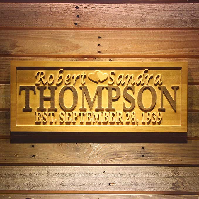 ADVPRO wpa0007 Personalized Double Heart Mr & Mrs Wedding Gift Custom Home Décor First Name Established Gift Family Sign Bar Beer Wooden Signs - Large 26.75