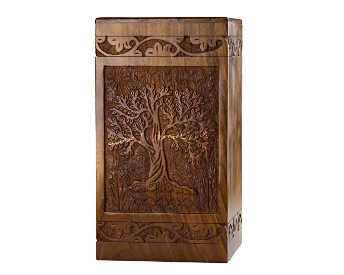 STAR INDIA CRAFT Beautifully Handmade & Handcrafted Tree of Life Engraving Wooden Urns for Human Ashes Adult, Large Wooden Cremation Urns for Ashes Engraving, Wooden Box, Funeral Urn Box- 250 Cu/In