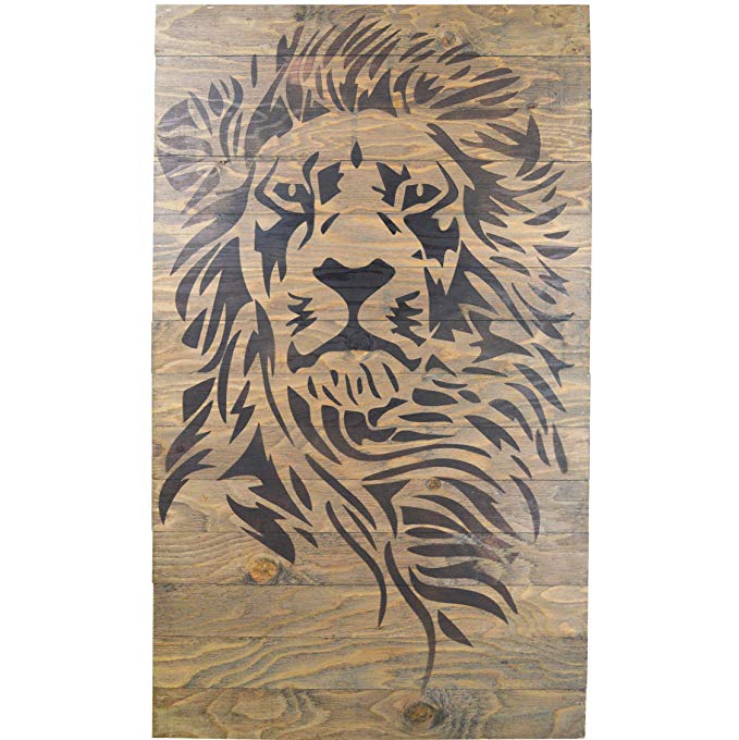 Lion Wood Sign Wall Decor - 26X42 XL Size Rustic Distressed Pallet Signs Handmade Real Wood Ready 2 Hang Art That Will Look Perfect on Your Family Home - Strong Courageous Lions Wood Sign