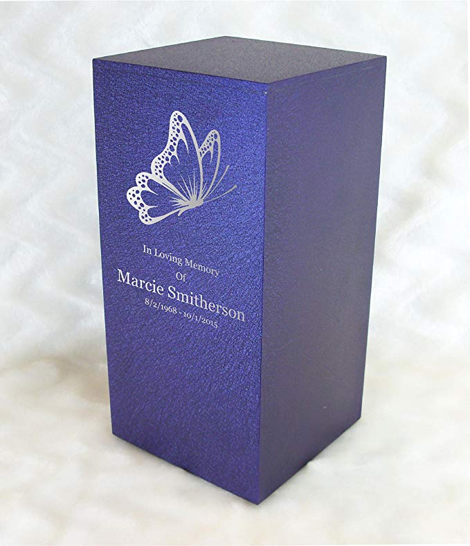 PERSONALIZED Engraved Butterfly Cremation Urn for Human Ashes - Made in America - Handcrafted in the USA by Amaranthine Urns, Adult Funeral Urn - Eaton DL (up to 200 lbs living weight) (Purple Velvet)