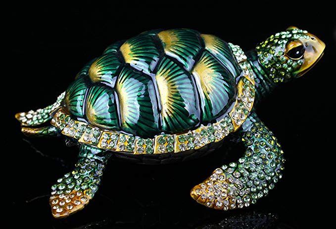 Hot Crystal Tortoise Gold Metal Crafts Collect Vintage Animal Turtle Jewelry Trinket Box Figurine (15137 Cm (Lwh))