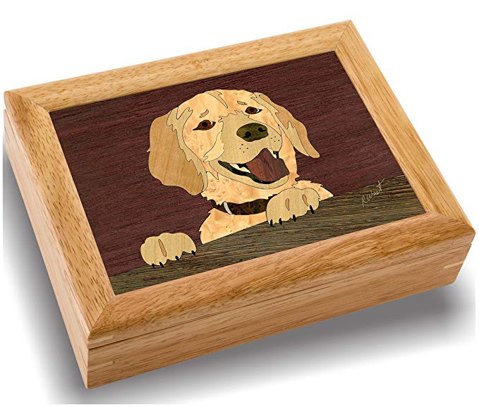 MarqART Wood Art Dog Box - Handmade in USA - Unmatched Quality - Unique, No Two are The Same - Original Work of Wood Art. A Happy Dog Gift, Ring, Trinket or Wood Jewelry Box (#2146 Happy Dog 6x8x2)