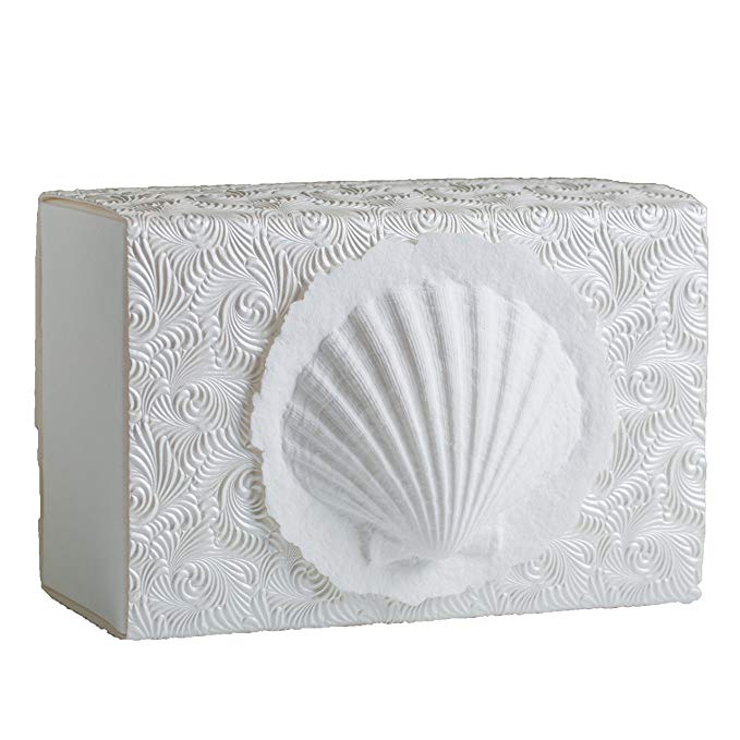 The FAVORITE PLACE Burial Urn Box, (Large Shell Box), Biodegradable for Ground Burial, Scattering Cremated Ashes in Earth Friendly Eco Urn, Adult Size (Large, Metallic White Swirl)