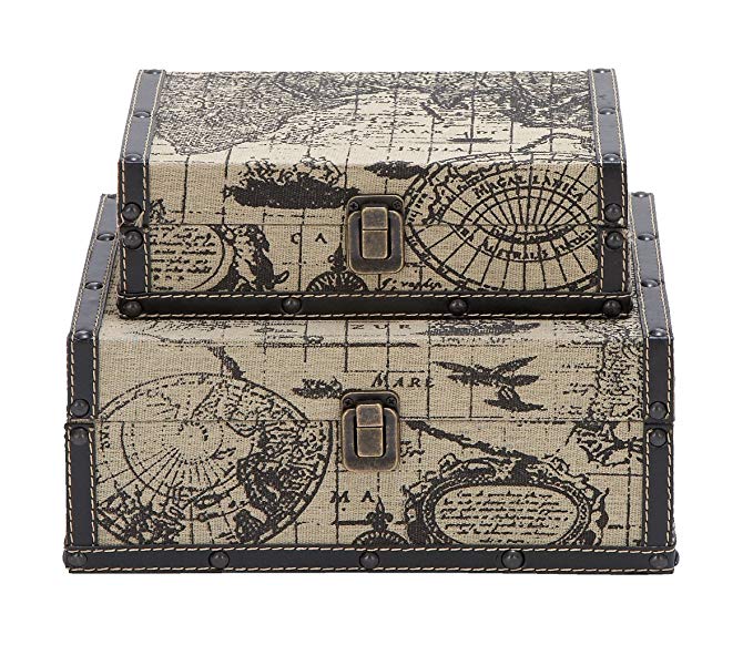 Deco 79 Square Shape Traveling Boxes with Ancient World Map