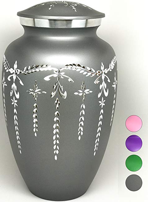 Cremation Urn - Colorful Funeral Urn in Four Options: Pink, Green, Purple or Grey - Large Burial Urn for Human Ashes Adult Size - Aluminum (Grey) …