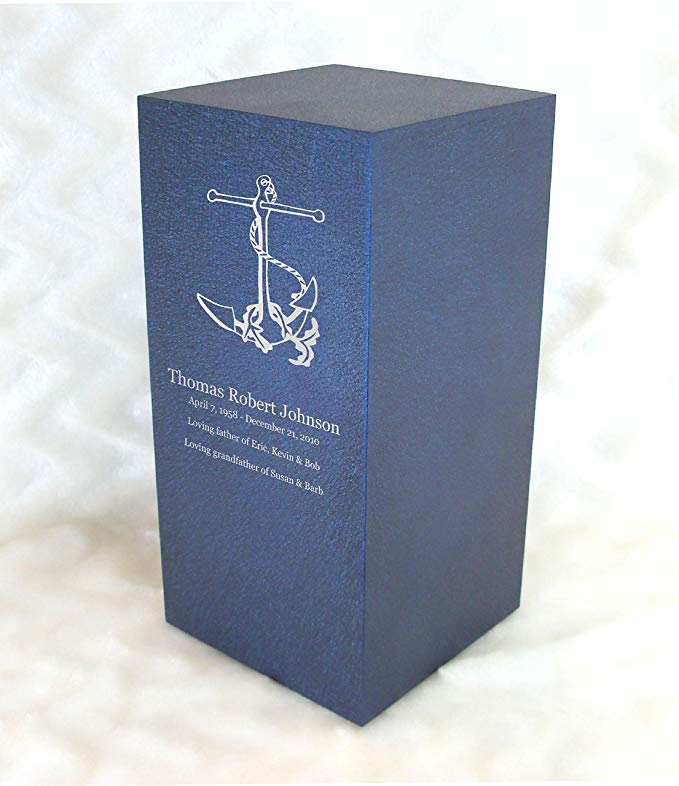 PERSONALIZED Engraved Nautical Cremation Urn for Human Ashes -Made in America- Handcrafted in the USA by Amaranthine Urns, Adult Funeral Urn -Eaton DL-(up to 200 lbs living weight) (Deep Sea Blue)