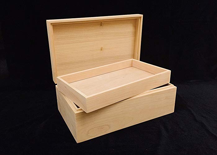 Unfinished Wood Box with Hinges & Tray-10 x 6 x 3 3/4-unfinished wood box-ready to finish-engravable wood box-personalized laser engraving