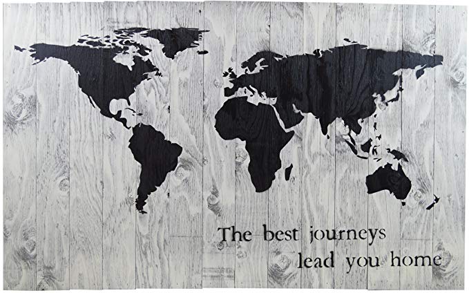 WHITE WORLD MAP RUSTIC BARN WOOD PALLET SIGN - THE BEST JOURNEYS LEAD YOU HOME 42x26x2