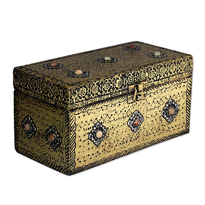 NOVICA Repousse Brass Jewelry Box, Metallic 'Mughal Treasure Chest'