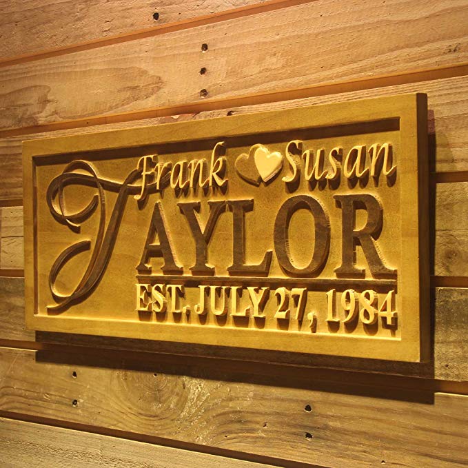 ADVPRO wpa0003 Personalized Last Name Rustic Home Décor Wood Engraving Custom Wedding Gift Couples Established Wooden Signs - Large 26.75