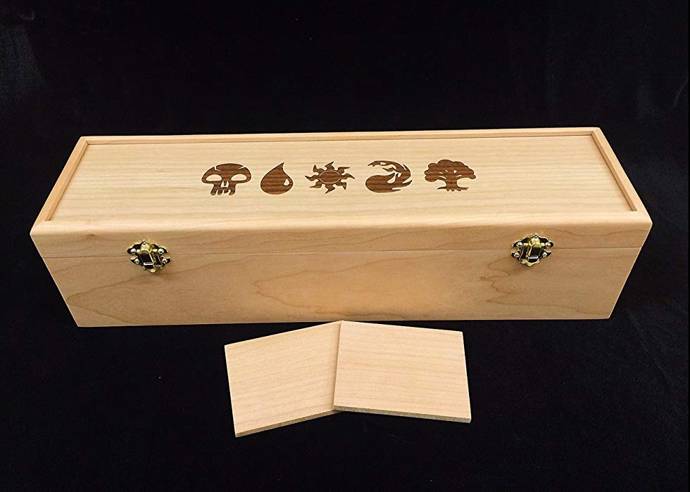 Magic the Gathering Engraved Deck Box with Hinges & 2 Latches-16 3/4x4 1/2 x4 1/4- Mana Symbols