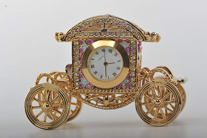 Decorated Swarovski Baby Carriage with Clock Trinket Box